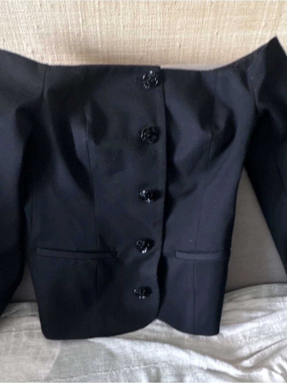 L'AGENCE Black Off-the-Shoulder Button Jacket